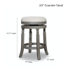 24" Counter Stool, Weathered Gray Finish, Charcoal Fabric Seat