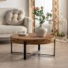 31.29"Modern Retro Splicing Round Coffee Table, Fir Wood Table Top with Black Cross Legs Base(Same SKU:W75770652)