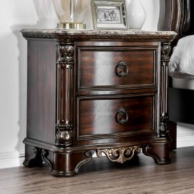 1pc Nightstand Only Traditional Brown Cherry Solid wood 2-Drawers Ball Bearing Metal Glides Brass Ring Pull Handles Bedroom Furniture