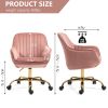 360° Pink Velvet Swivel Chair With High Back, Adjustable Working Chair With Golden Color Base