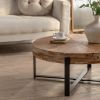 31.29"Modern Retro Splicing Round Coffee Table, Fir Wood Table Top with Black Cross Legs Base(Same SKU:W75770652)