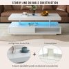 U-Can LED Coffee Table with Storage, Modern Center Table with 2 Drawers and Display Shelves, Accent Furniture with LED Lights for Living Room,White