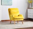 Soft Comfortable 1pc Accent Click Clack Chair with Ottoman Yellow Fabric Upholstered Oak Finish Legs Living Room Furniture