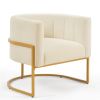 Upholstered Velvet Accent Chair with Golden Metal Stand,Mid-Century Living Room Leisure Chair with Curve Backrest -Cream