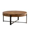 31.29"Modern Retro Splicing Round Coffee Table, Fir Wood Table Top with Black Cross Legs Base(Same SKU:W75770652)