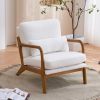 Oak Armrest Oak Upholstered Teddy Velvet Single Lounge Chair Indoor Lounge Chair Off-White