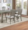 Classic Light Grey Plush Upholstered Cushion Chairs Set of 2pc Dining Chair Open Slats Back Design